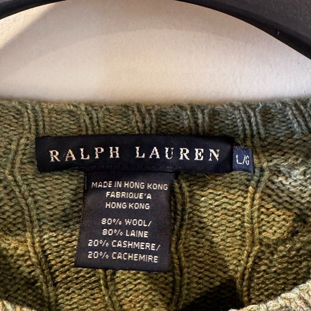 Vintage Ralph Blue Label Cable Knit Wool and Cashmere Sweater Large Slim - Picture 3 of 4